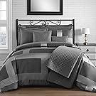 King & Queen Home Modern Frame Microfiber Lacquer 8-piece Comforter and Coverlet Set (Queen, Gray)