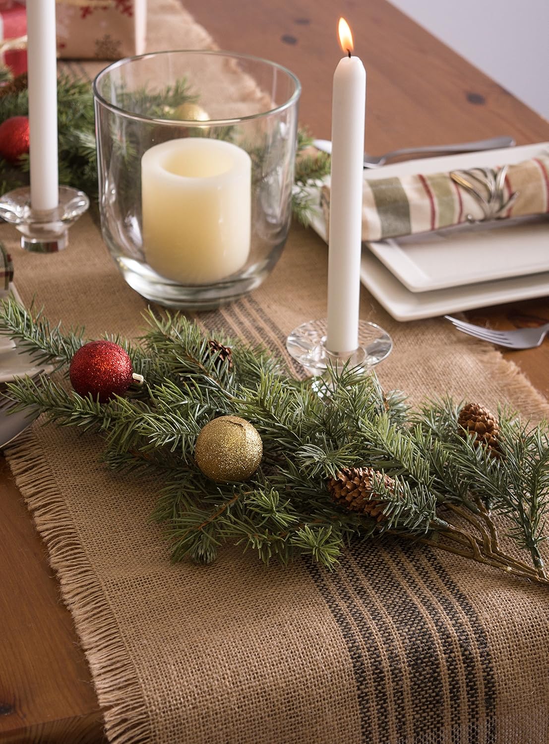 DII CAMZ38416 Mineral Middle Burlap Table Runner, 14 x 108, Center Stripe Gray: Home & Kitchen