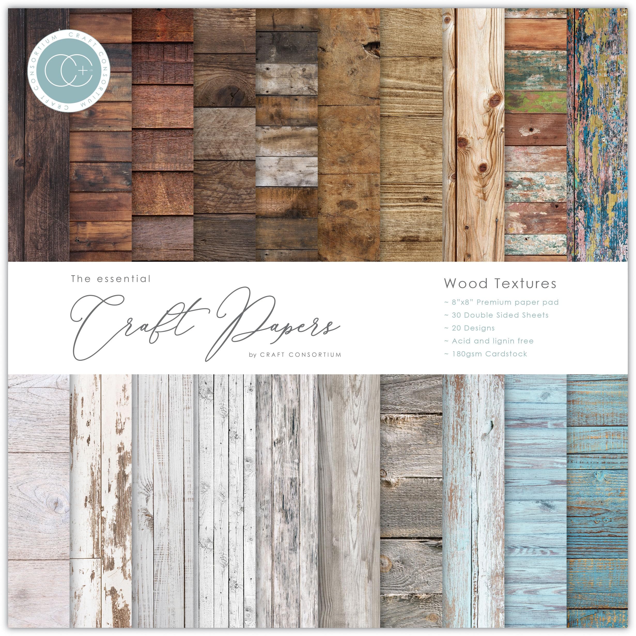 Craft Consortium Double-Sided Paper Pad 8"X8" 30/Pkg-Wood Textures, 20 Designs
