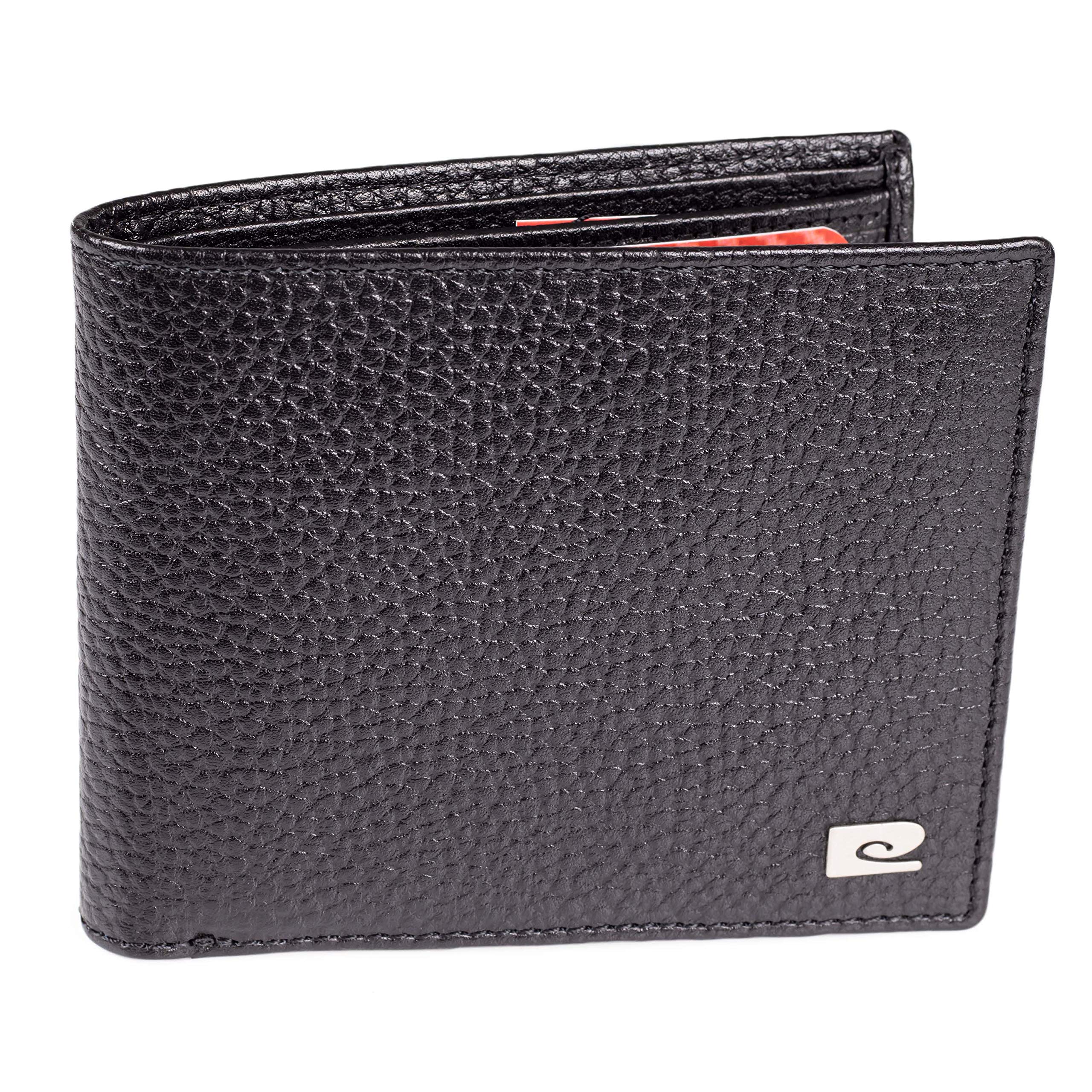 Pierre Cardin Mens Genuine Black Leather Hip Wallet - Wallets RFID Blocking | Soft, Smooth, Durable & Crease Proof Bi-Fold Gents Card Holders Pebble Grain (Black)