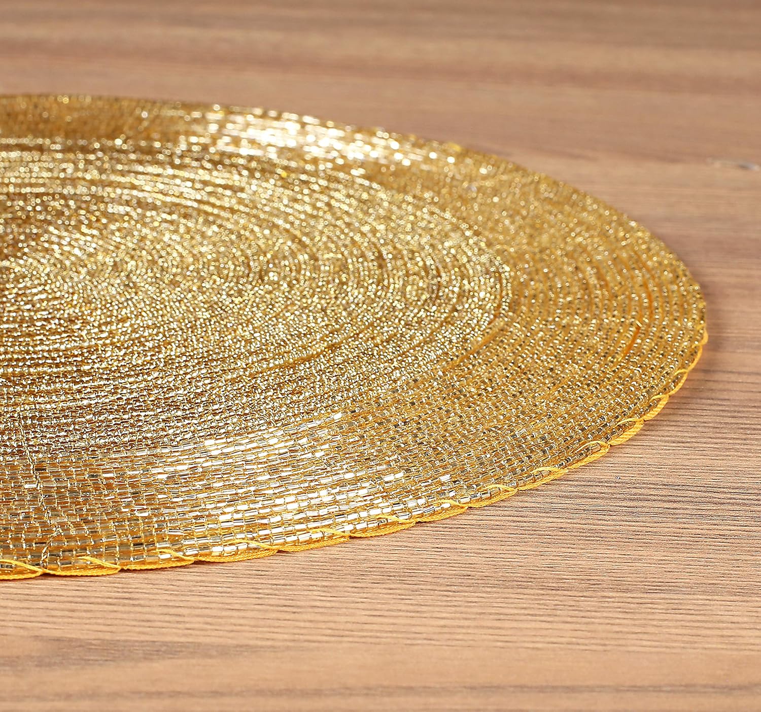 Farmhouse Beaded Placemat 32 Cm Round 4 Pack Gold BigaMart