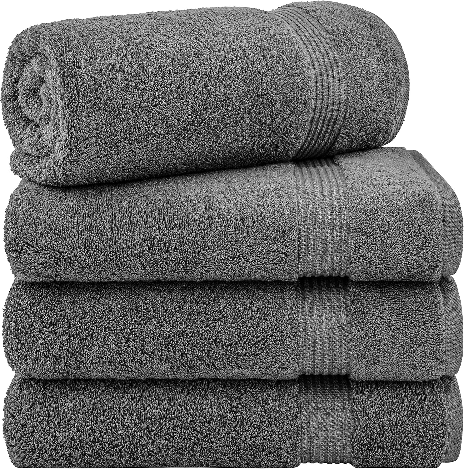 Hotel & Spa Quality 100% Turkish Genuine Cotton, Absorbent & Soft Decorative Luxury 4-Piece Bath Towel Set by United Home Textile, Grey: Home & Kitchen