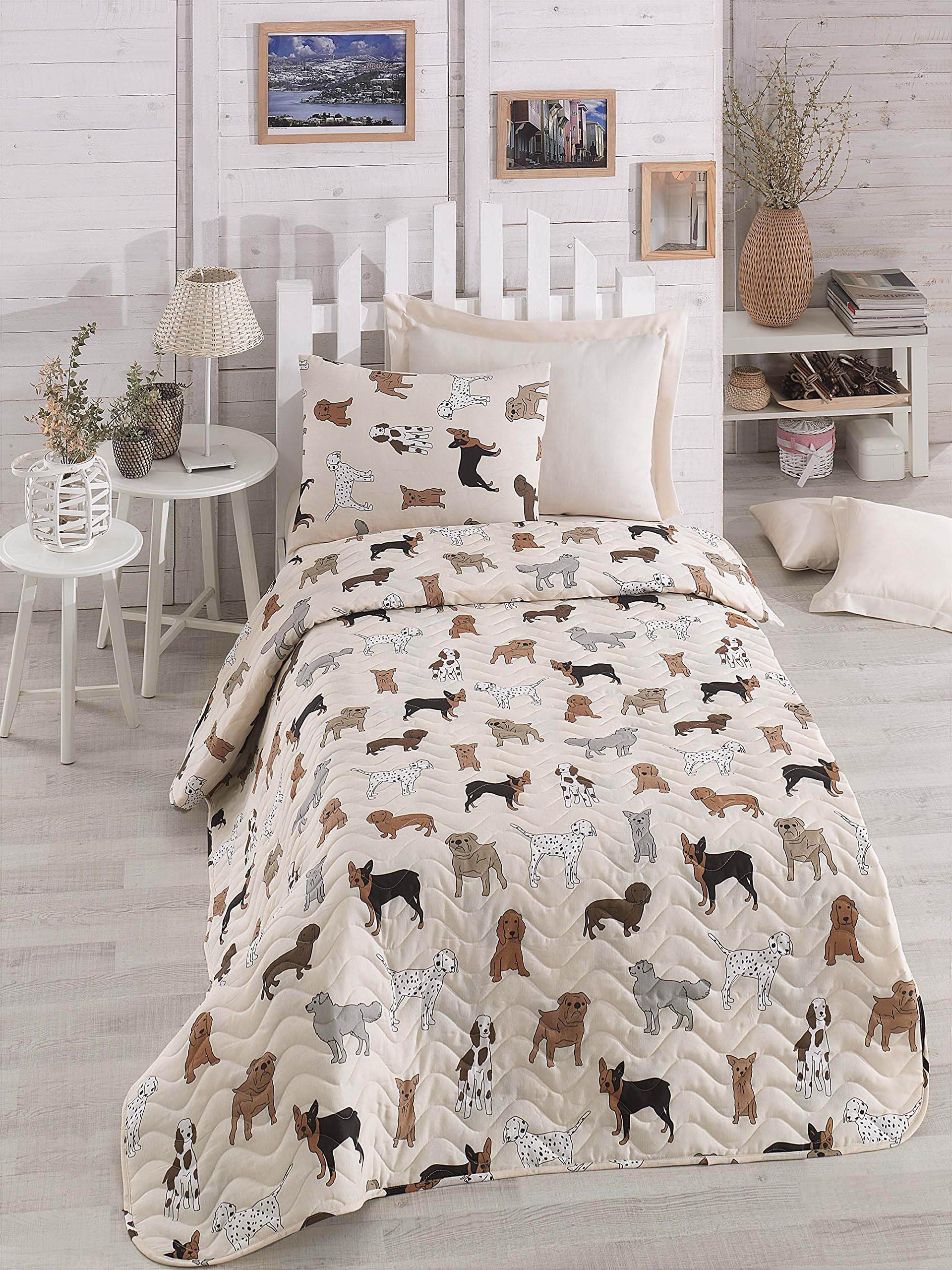 Animals Dogs Bedding, Single/Twin Size Bedspread/Coverlet Set, Dogs Themed Girls Boys Bedding, 2 PCS,