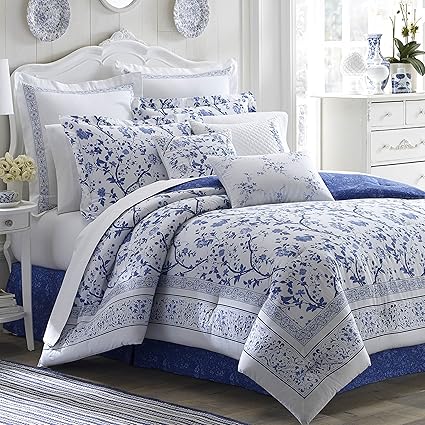 Amazon Com Laura Ashley Charlotte Comforter Set Full Blue Home