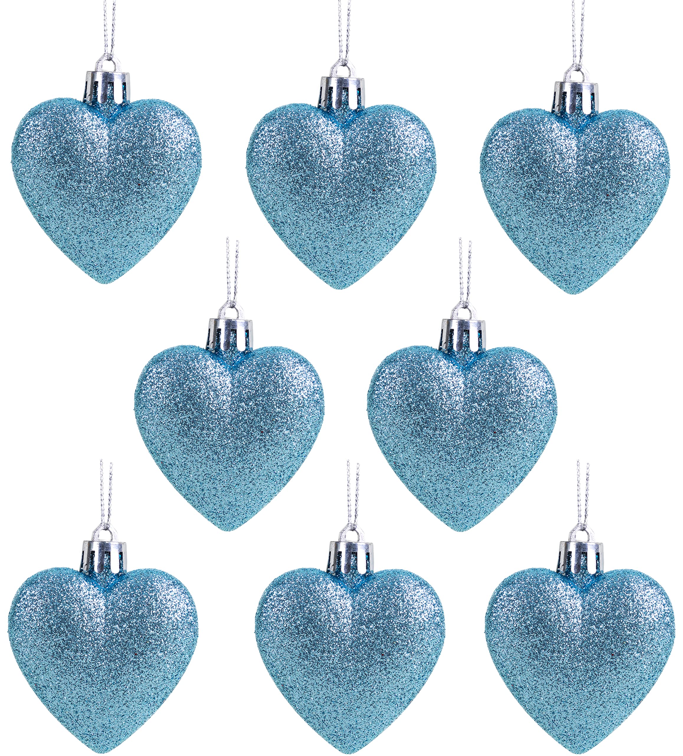 Christmas Concepts® Pack of 8-60mm Heart Shaped Christmas Tree Baubles – Glitter Decorated Baubles (Ice Blue)