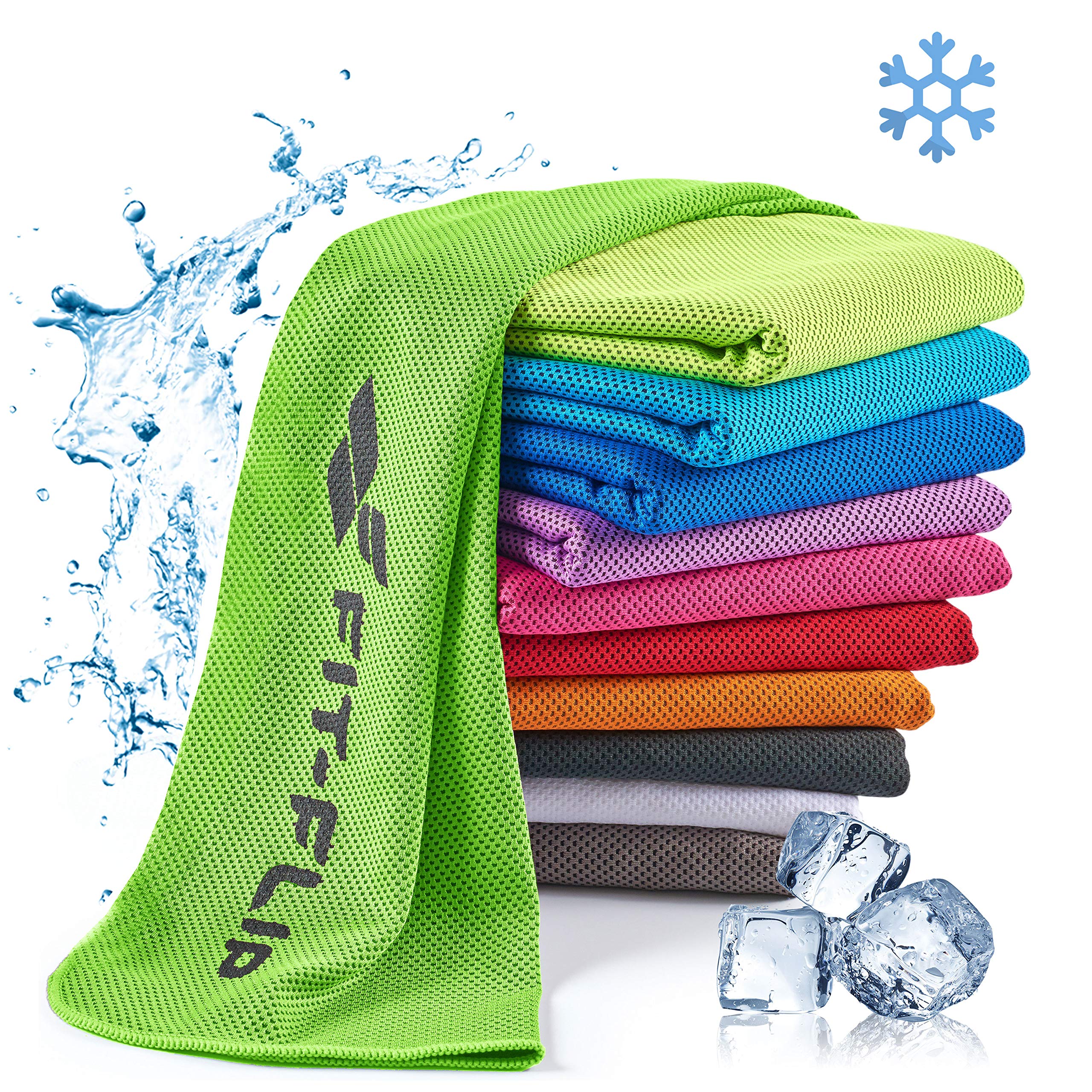 Fit-Flip Cooling towels - Airflip - cool touch microfibre ice towel as wet neck scarf - cold cloth for sport, yoga and fitness (neon green, 100x30cm)