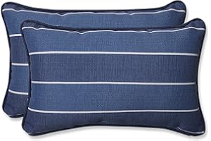 Pillow Perfect Stripe Indoor/Outdoor Accent Throw Pillow, Plush Fill, Weather, and Fade Resistant, Lumbar - 11.5" x 18.5" , Blue/White Wickenburg, 2 Count