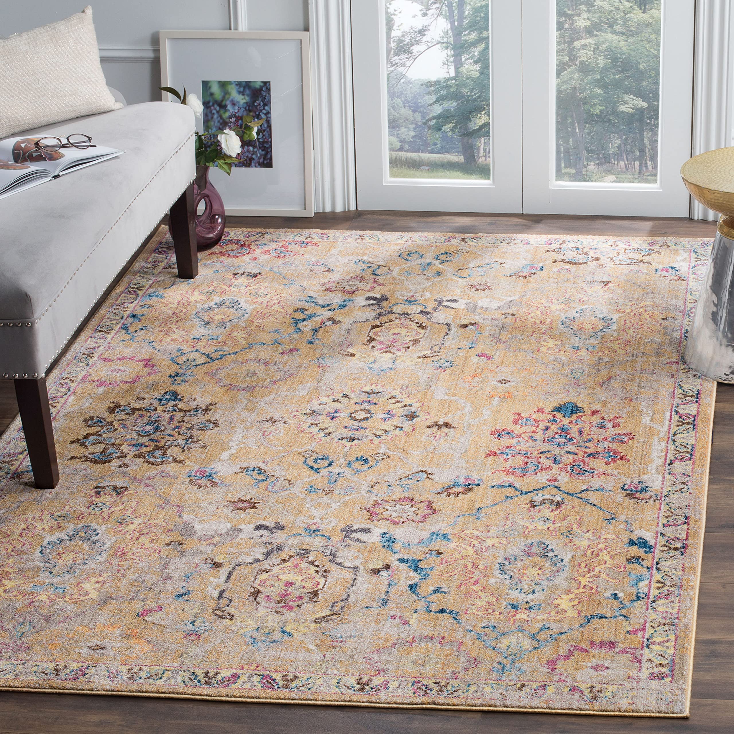 Safavieh Trendy New Transitional Indoor Woven Rectangle Area Rug, Bristol Collection, BTL347, in Camel / Blue, 91 X 152 cm for Living Room, Bedroom or Any Indoor Space