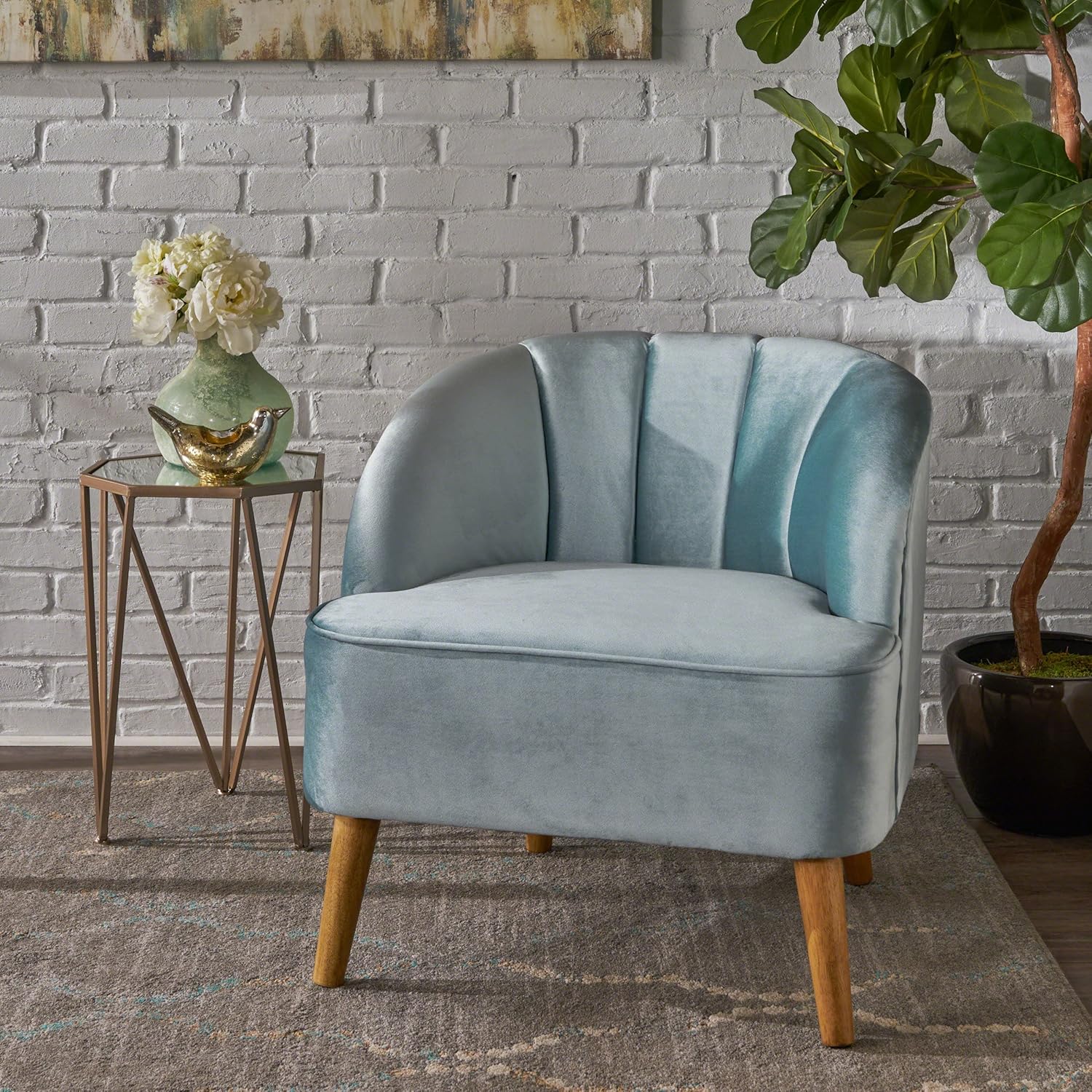 Christopher Knight Home 303502 Scarlett Modern Seafoam Blue Velvet Club Chair