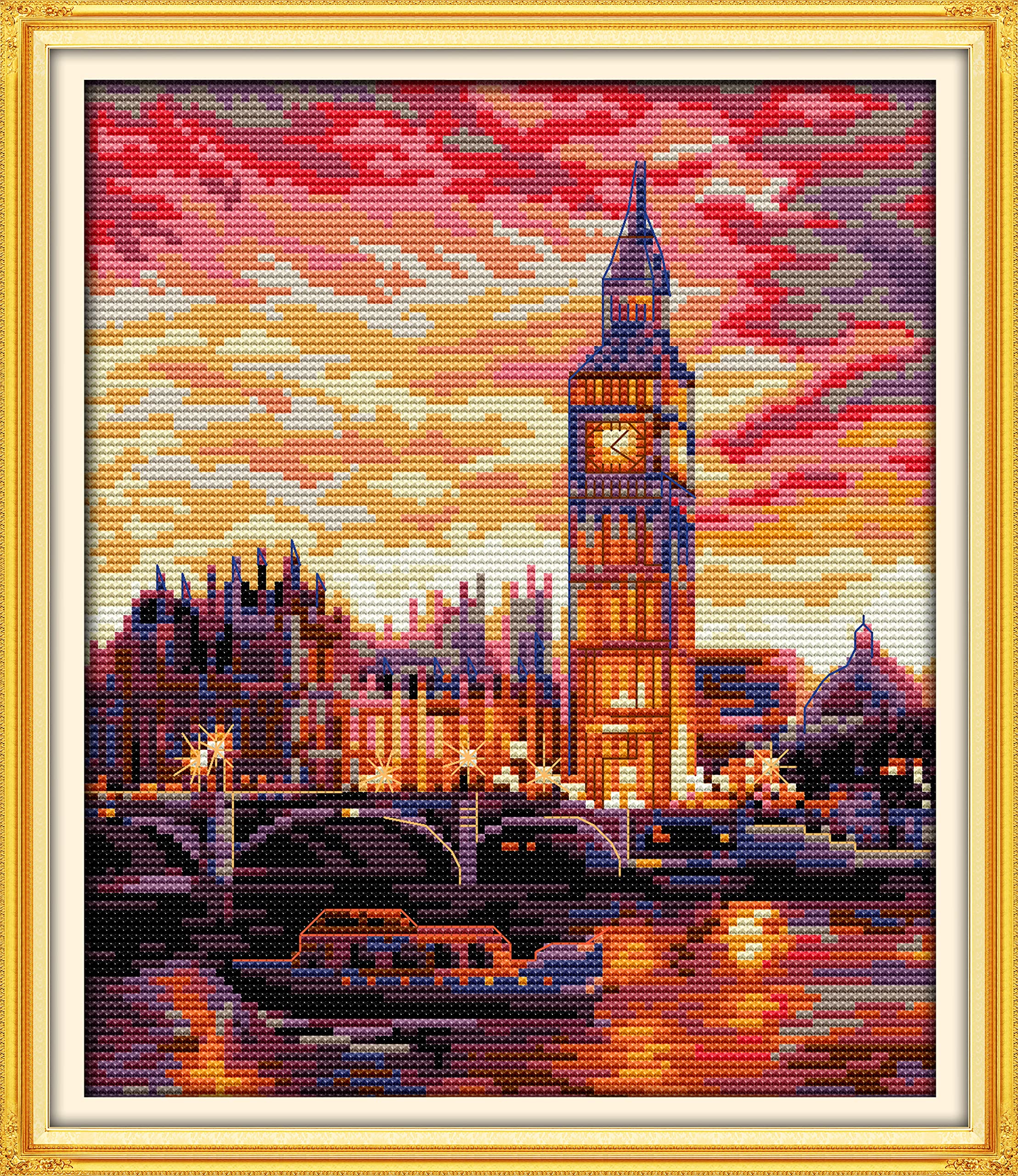 CaptainCrafts Cross Stitch Kits Stamped Cross Stitch Preprinted Fabric Cross Stitch DIY Art Embroidery Kits for Adults (Stamped 11CT, London Clock Tower)
