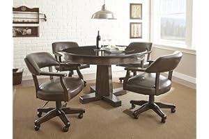 Steve Silver Company Rudy 52" x 52" Round Engineered Wood Reversible Game Table with Pedestal Base, Green Felt Lined Player Trays, Cork Lined Drink Holders, Seats up to 6 People, in Medium Walnut