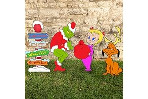 AVONO Grinch Christmas Decorations, 4PCS Yard Signs with Stakes, Grinch Cindy Max Whoville Sign for Xmas Garden Lawn Decor, Grinch Stealing Christmas Decor Party Supplies Holiday Decorations Outdoor