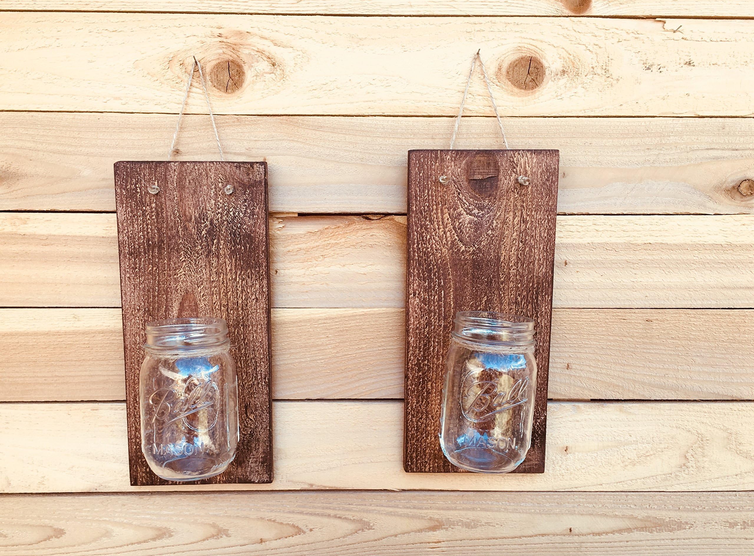 VOSSIK Handcrafted Rustic Mason Jar Wall Sconces - Wall Sconces Set of Two - FREE SHIPPING (Farmhouse Decor Rustic Wall Sconce Candle Holders For Wall)