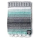 Mexican Blanket Authentic Falsa Blankets: Thick Soft Woven Acrylic for Yoga or as Beach Throw, Picnic, Camping, Travel, Hiking, Adventure (Mint)