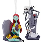 Hallmark Christmas Ornaments, Disney Tim Burton's The Nightmare Before Christmas Jack and Sally with Tombstones Ornaments, Set of 2, Gifts for Disney Fans