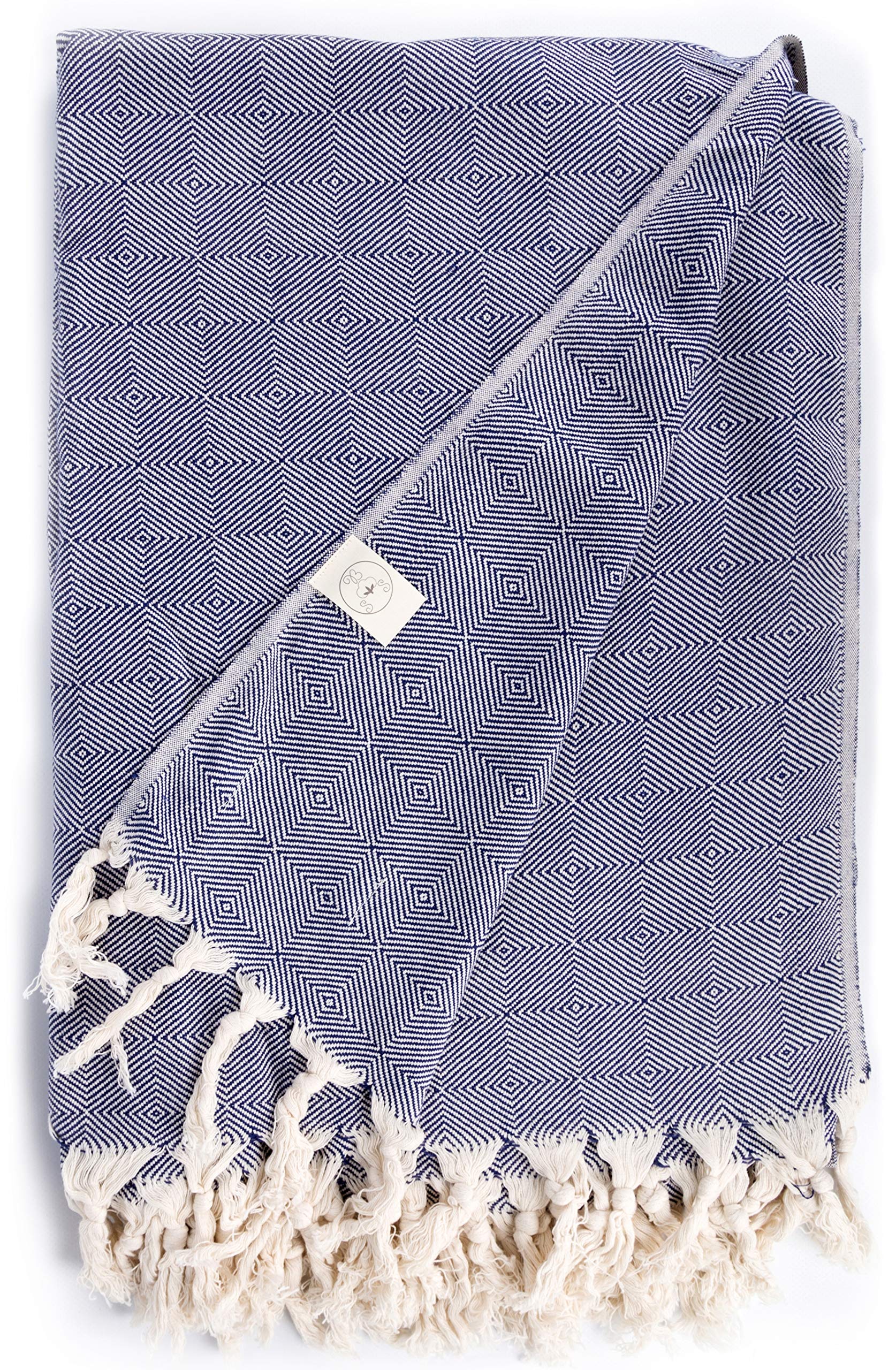 Bersuse 100% Cotton - Milas XXL Throw Blanket Turkish Towel - Dark Blue