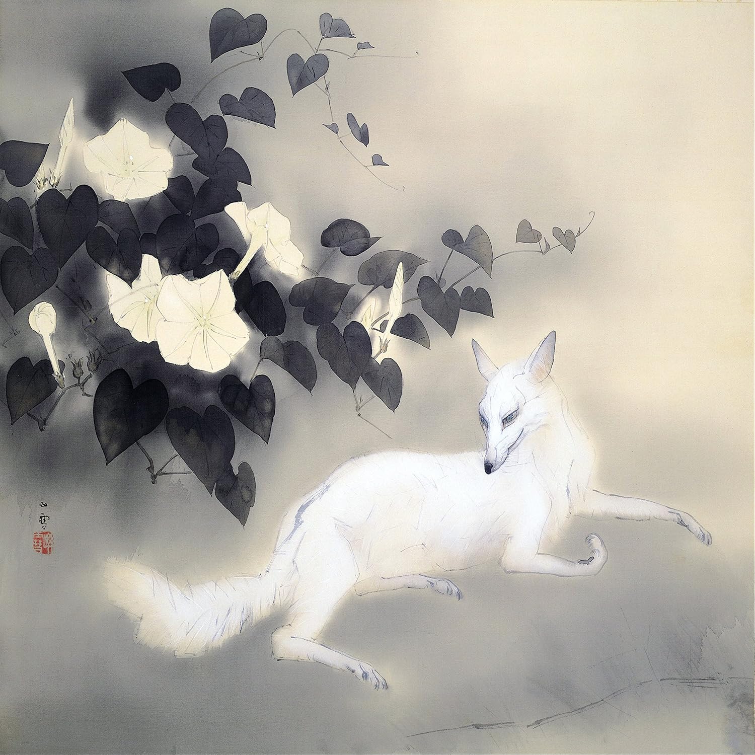 Japan flowers white fox H. Kansetsu Tile Mural Kitchen Backsplash Marble Ceramic