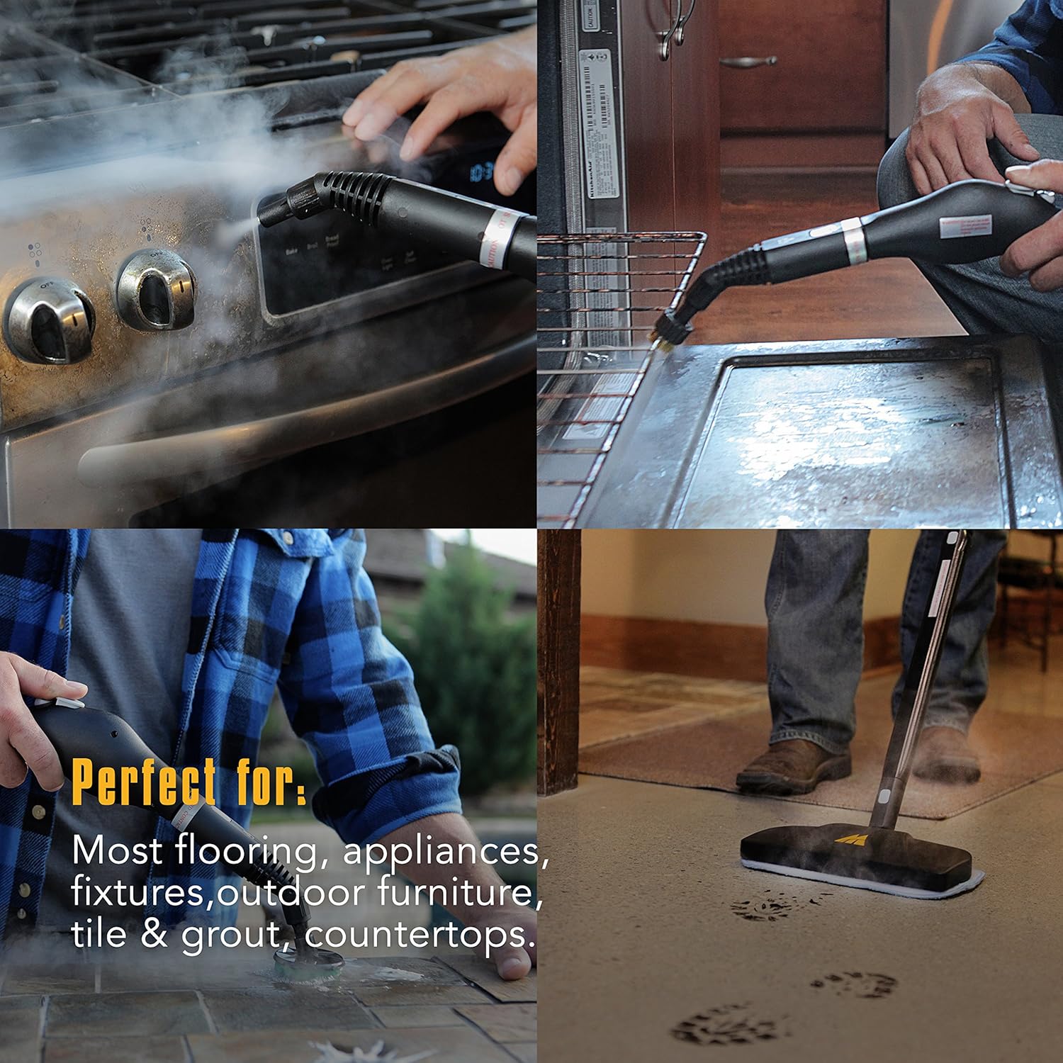 McCulloch MC1275 Heavy-Duty Steam Cleaner with 18 Accessories, Extra-Long Power Cord, Chemical-Free Pressurized Cleaning for Most Floors, Counters, Appliances, Windows, Autos, and More, Yellow/Grey