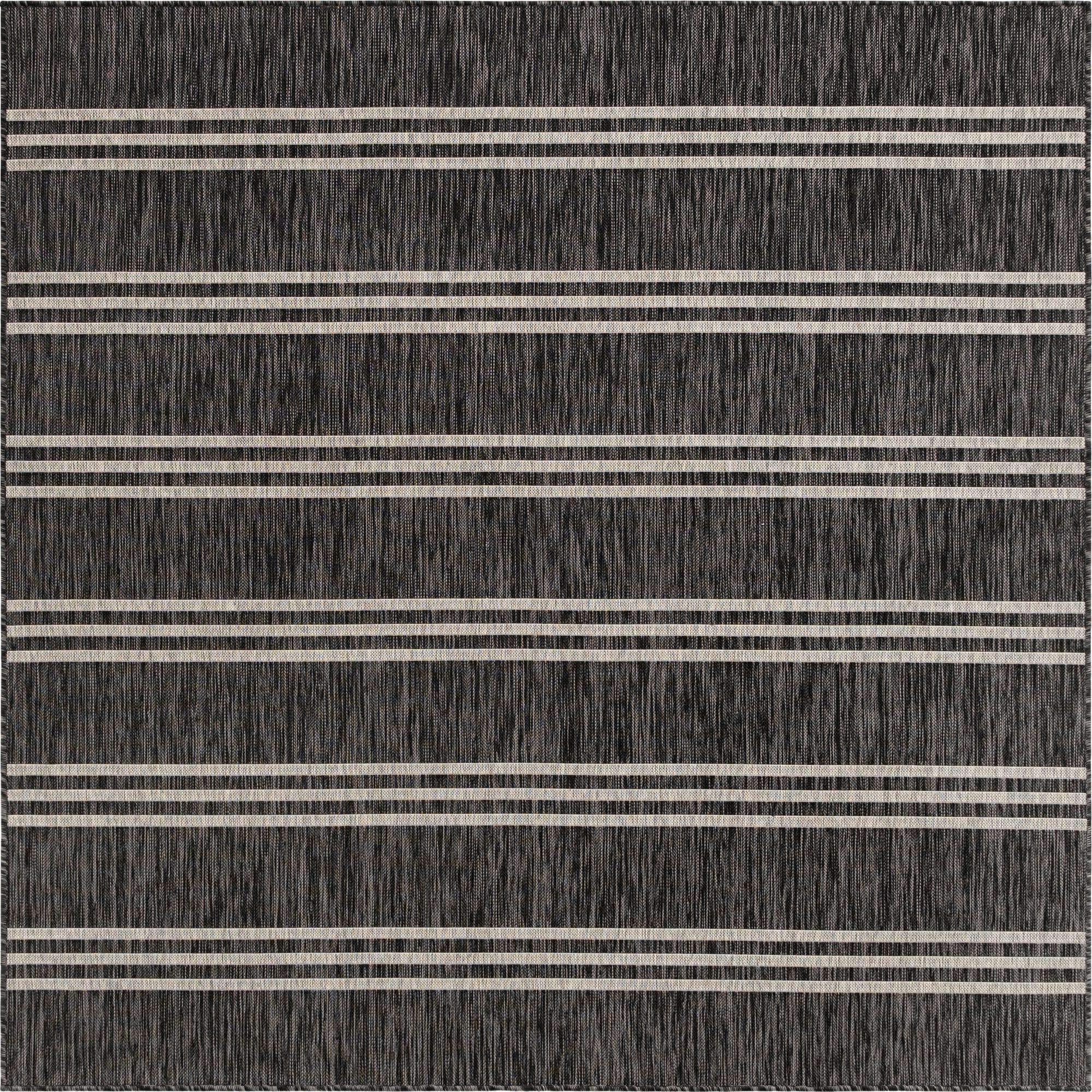 Unique Loom Jill Zarin Outdoor Collection Casual Striped Charcoal/Ivory Square Rug (7' 10 x 7' 10)