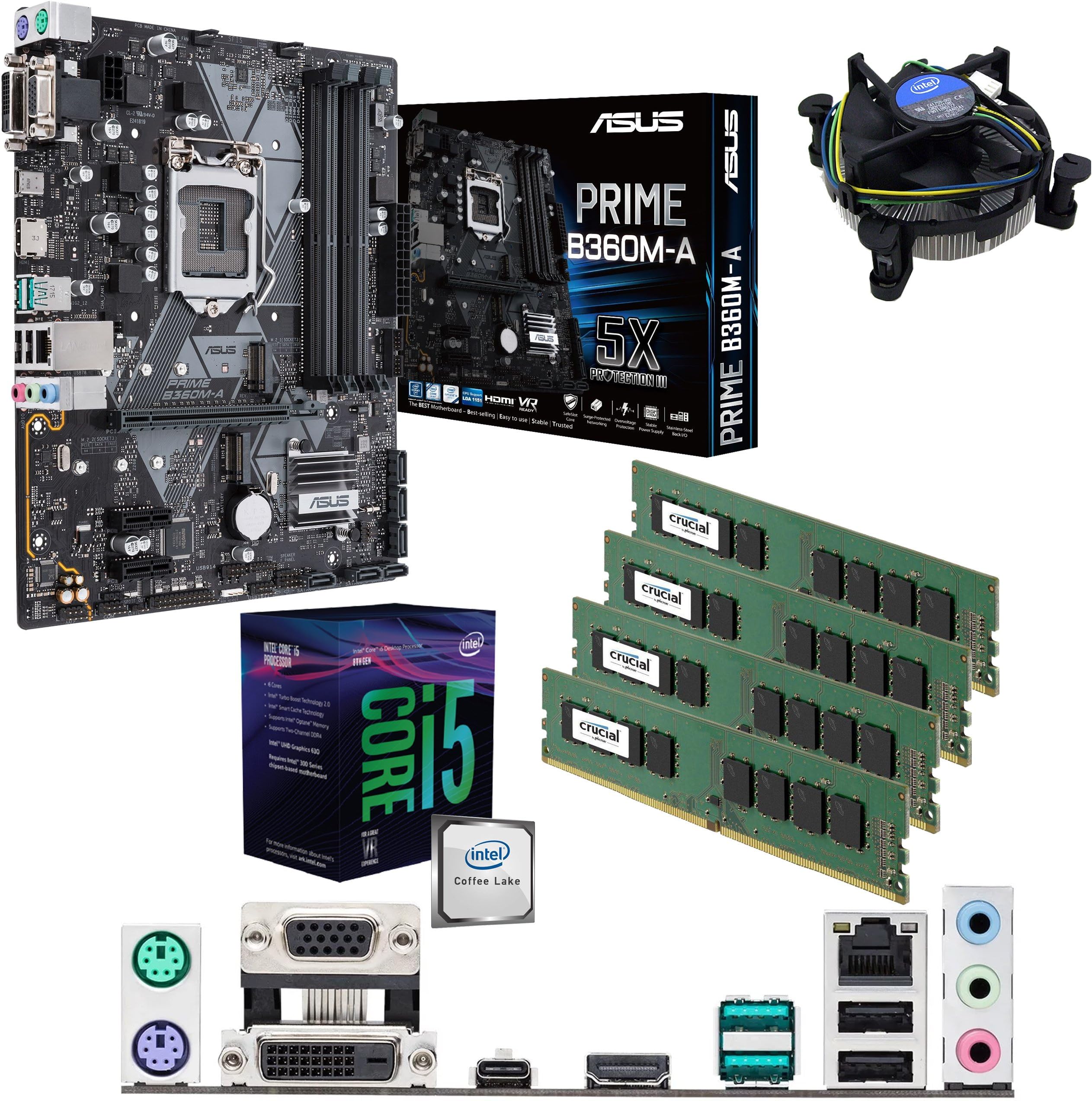 Components4All Intel Coffee Lake Core i5 8400 2.8GHz (4.0GHz Turbo) CPU, ASUS Prime B360M-A Motherboard & 16GB 2400MHz Crucial DDR4 RAM Pre-Built Bundle