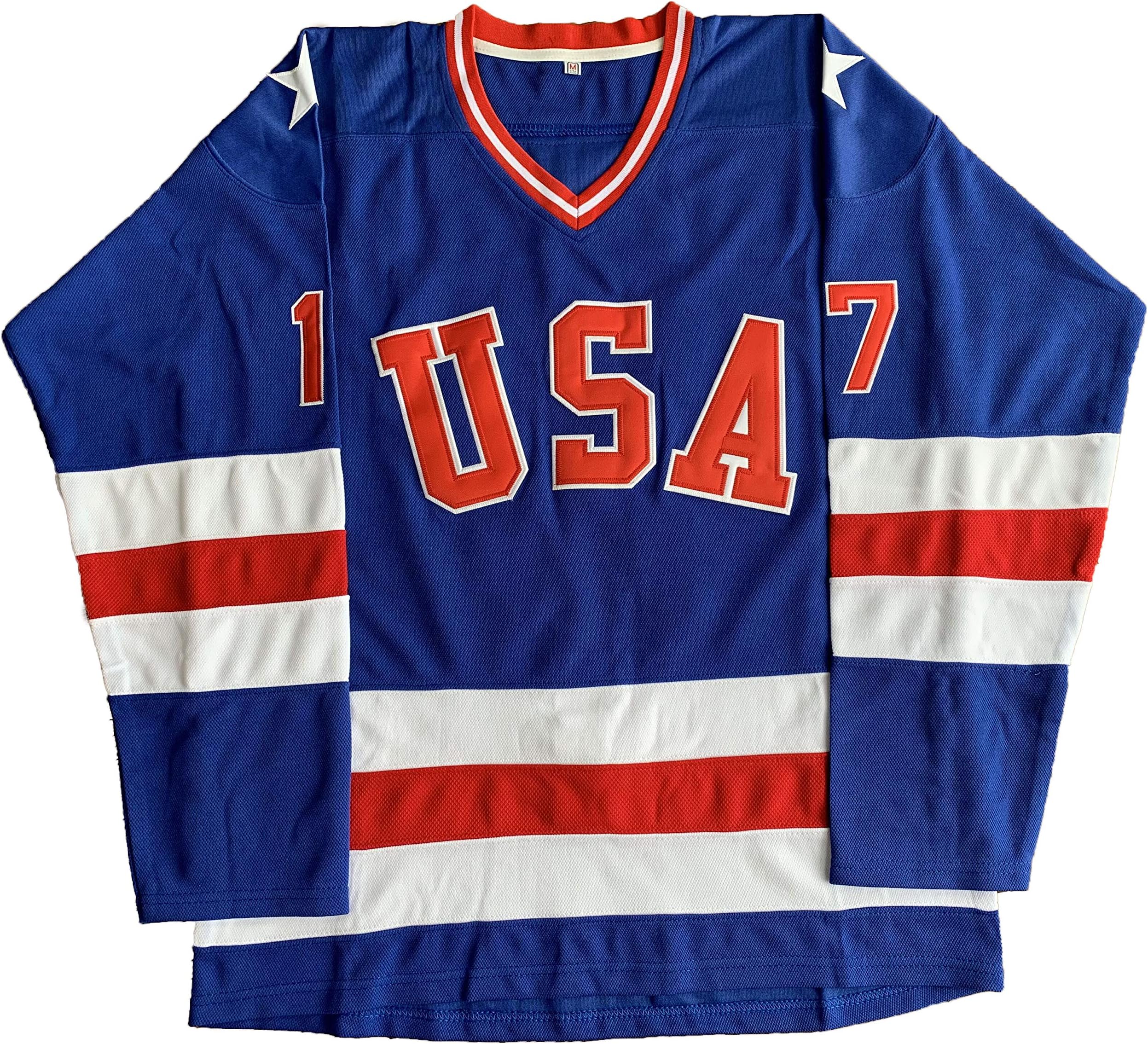 1980 USA Olympic Hockey #21 Mike Eruzione #17 O'Callahan #30 Jim Craig Miracle On Ice USA Jersey White Blue