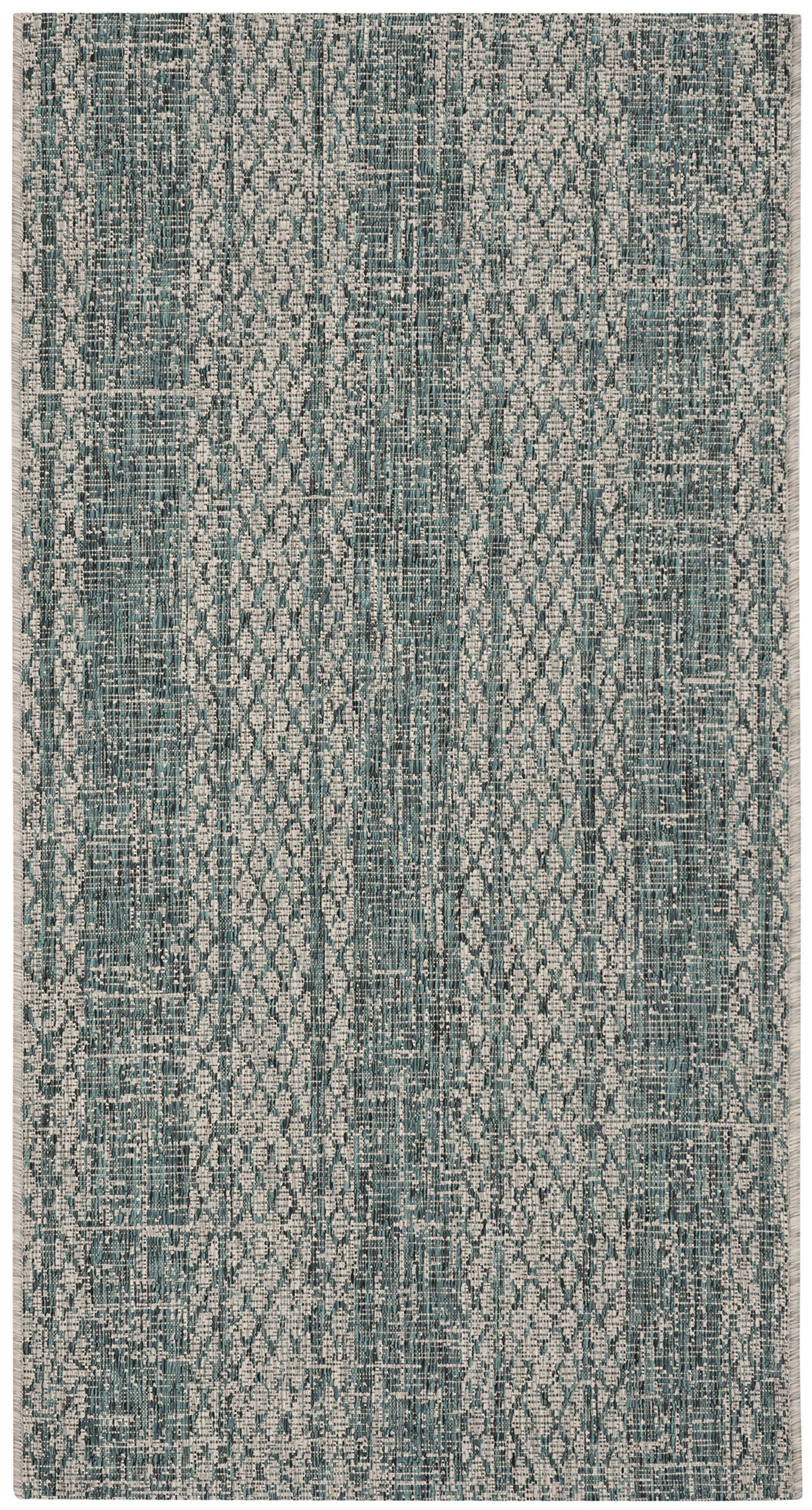 Safavieh Contemporary Indoor/Outdoor Woven Rectangle Area Rug, Courtyard Collection, CY8736, in Light Grey / Teal, 79 X 152 cm for Garden, Patio or Any Outdoor Space