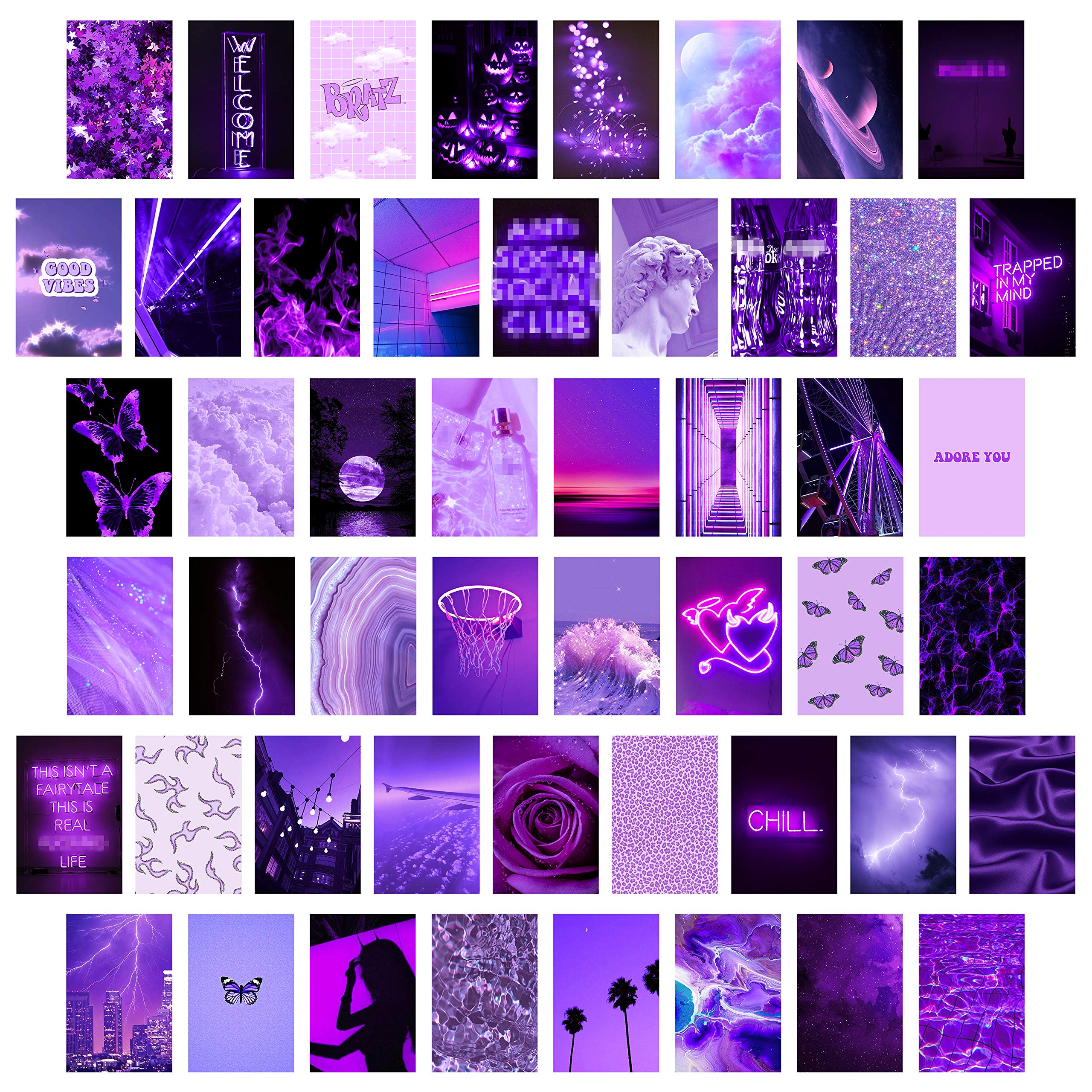 50PCS Purple Aesthetic Picture for Wall Collage, 50 Set 4x6 inch, Neon Collage Print Kit, Warm Color Room Decor for Girl, Wall Art Prints for Room, Dorm Photo Display, VSCO Posters for Bedroom