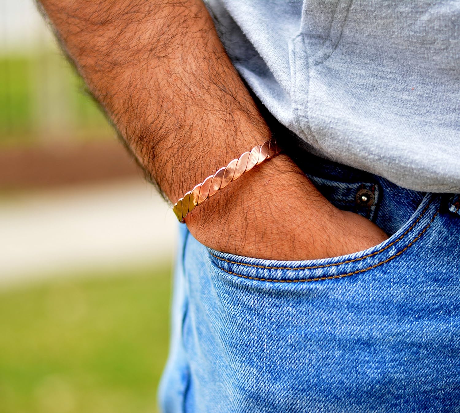 Copper Bracelets for Arthritis - Therapy Magnetic Bracelets for Men and Women with Powerful Magnets Effective and Natural Relief for Joint Pain and Arthritis Set of 2 (Twisted with Inlay): Clothing