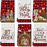 TREWAVE Christmas Kitchen Dish Towels 18 x 27 Inch Nativity Scene Hand Towels Jesus Holy Night Tea Towels Winter Holiday Christmas Kitchen Decor Absorbent Drying Cloth for Cooking Set of 6