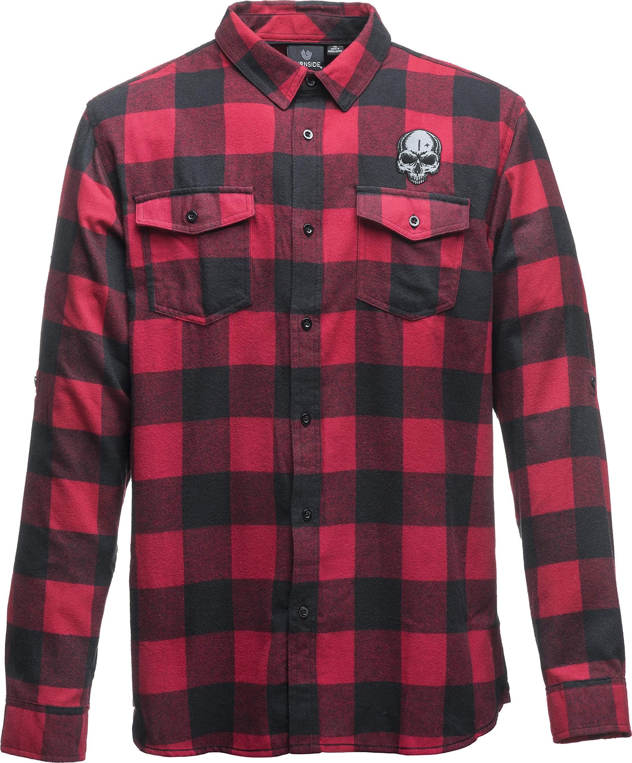 Checked Flannel Shirt: Skull with Embroidery – Biker Motorcycle Skull Metal – Gift for Men and Women – Canadian Lumberjack Casual Retro Work Leisure USA