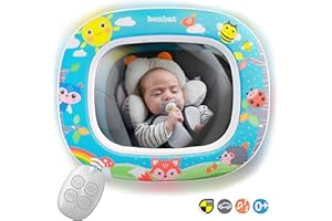 BenBat Baby Car Mirror - Safety Car Seat Mirror for Rear Facing Infant - Shatterproof Clear Wide Vision Day and Night - Entertain See and Soothe with Remote control - Crash Tested and Certified, Blue