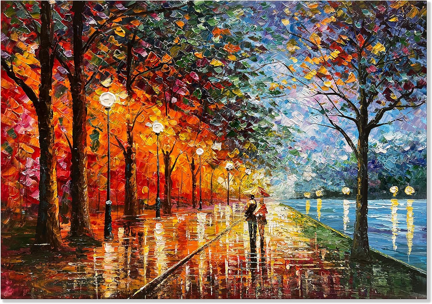 Paintings - Alenoss Abstract Canvas Paintings 3D Modern Oil Painting on Canvas 28x40 inch Contemporary Colorful Wall Art Romantic Couples Blue Artwork for Home Decorations