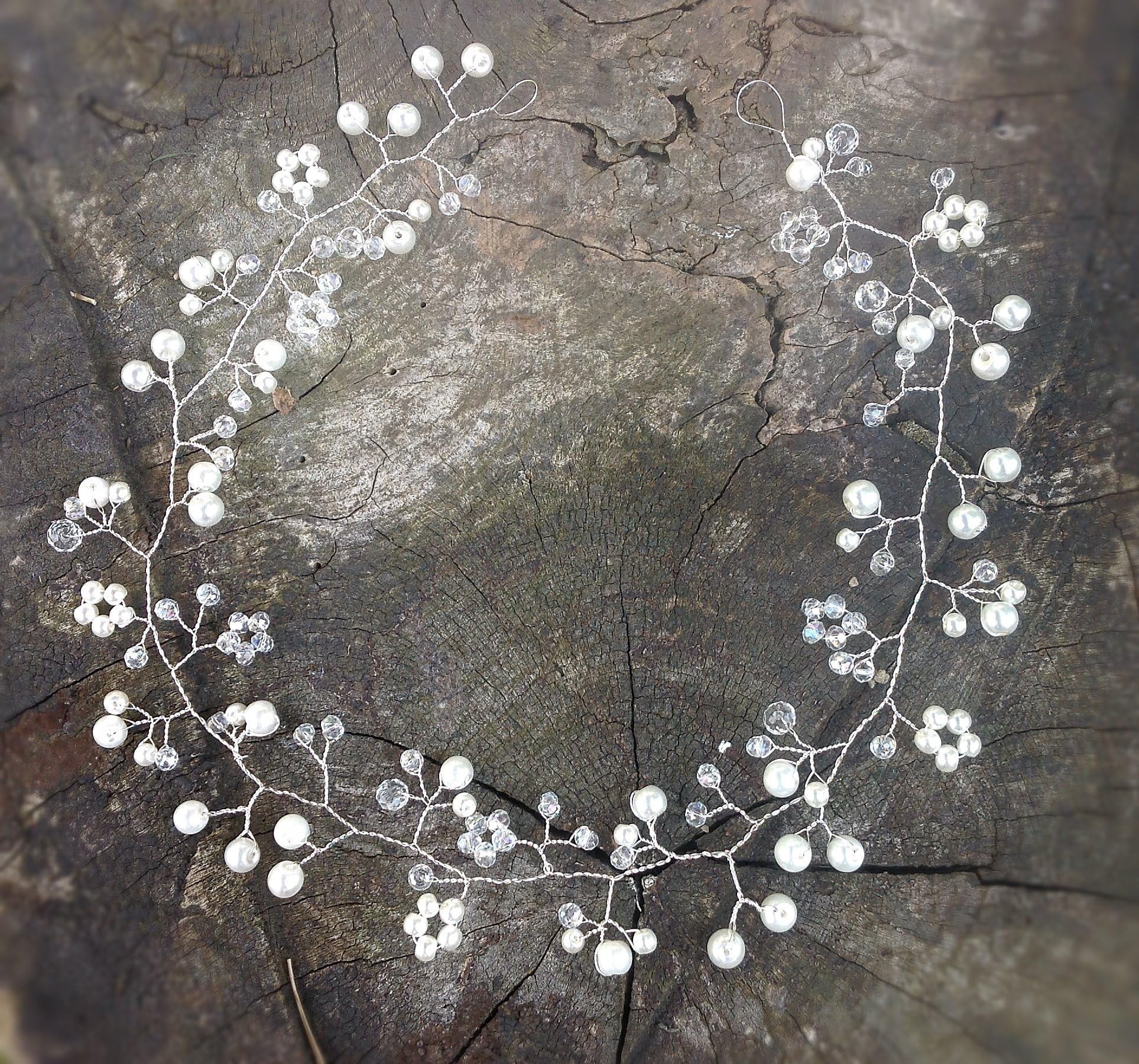 Long Hair Vine Tiara headband crown bride prom 10/15/20/30" UK pearls/crystal