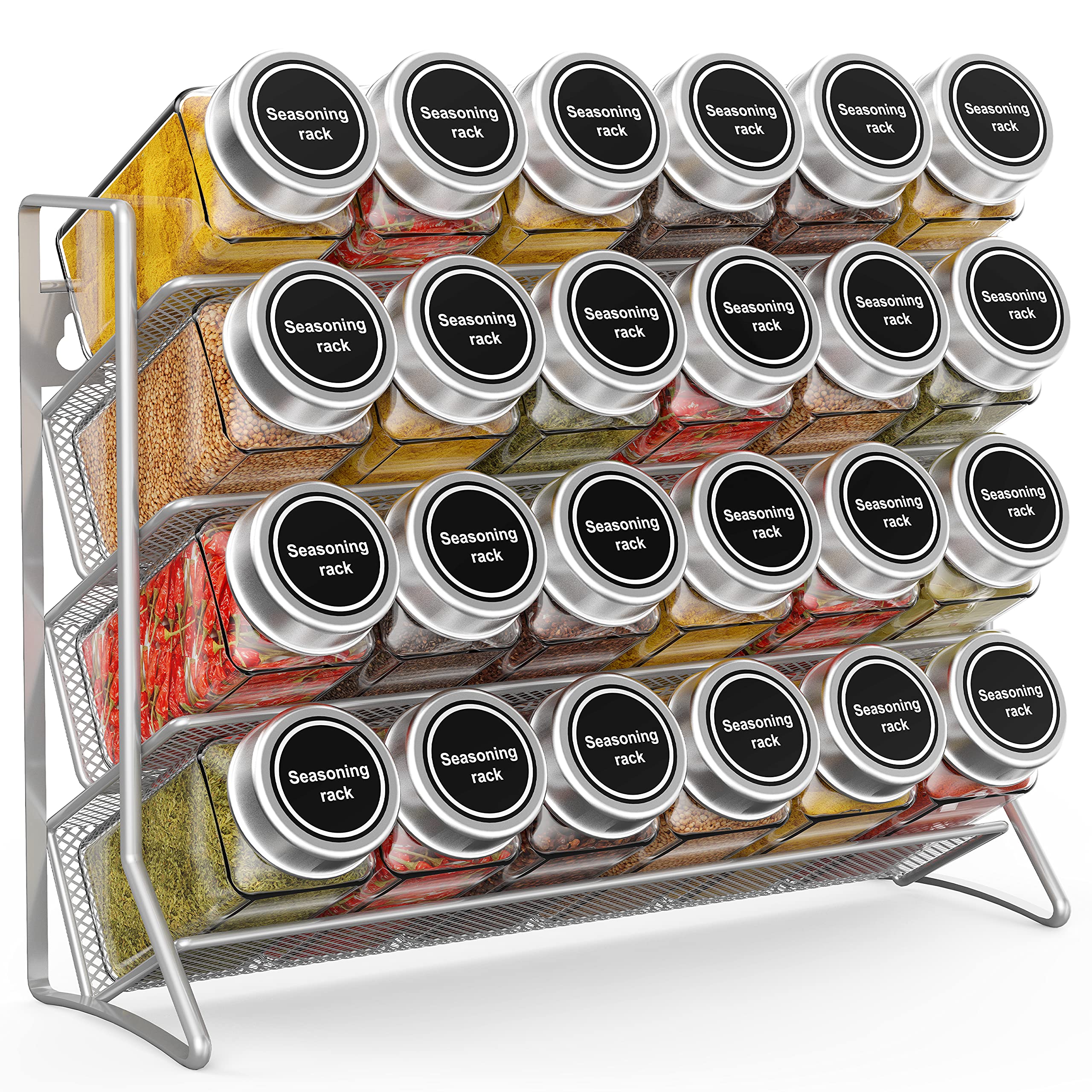 Fuleadture 3-Tier Spice Rack Free Standing, Counter Spice Organiser, Metal Seasoning Bottle Organizer for Kitchen, Countertop, Cupboard, Pantry - 2Pcs, Silver