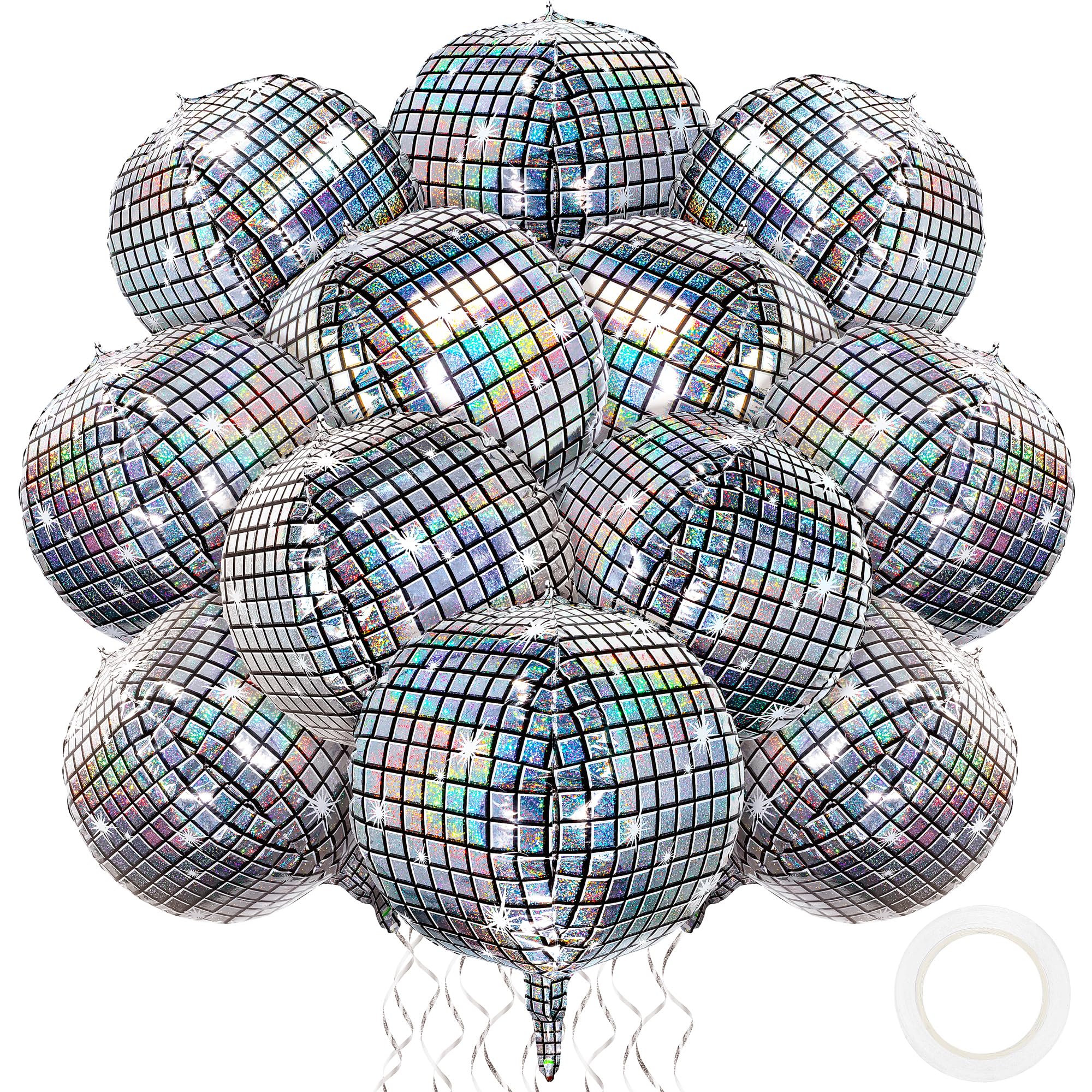 Photo 1 of durony 12 Pieces 18 inches Disco Ball Balloons 4D Aluminum Foil Balloons Silver Party Decorations Mylar Foil Balloons for Disco Themed Party Decorations Supplies