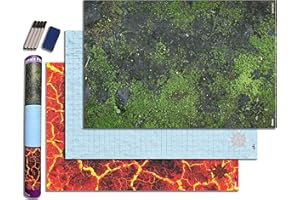 Ravnspire DND Battle Mat Ultimate 3 Pack Starter Set Accessory for RPG Role Playing Games 24" X 36" Ultradurable Non-Staining Dry/Wet Erase Premium Vinyl Battle Grid Terrain Pack 2