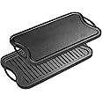 Bruntmor 2-in-1 Cast Iron Skillet Rectangle Roasting Pan with Reversible Griddle Pan for Stove Top - 20"x10" Multi Cooker Deep Roasting Grill Pan, Non-Stick Camping Cookware