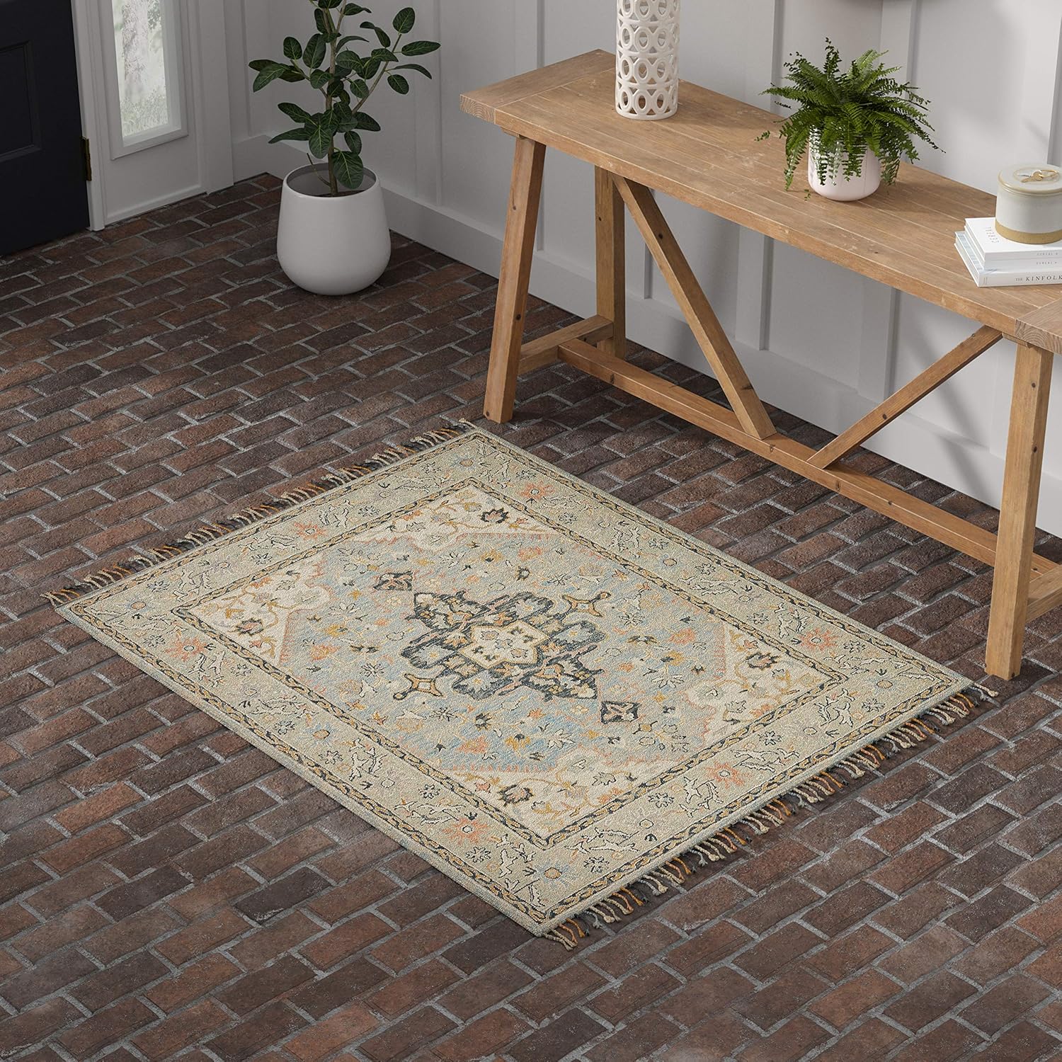 Amazon Brand – Stone & Beam Garrison Vintage Pattern Wool Area Rug, 4 x 6 Foot, Grey Multi