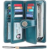 Lavemi Womens Large Capacity Genuine Leather RFID Blocking Wallets Wristlet Clutch Card Holder