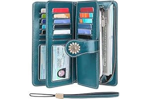 Lavemi Womens Large Capacity Genuine Leather RFID Blocking Wallets Wristlet Clutch Card Holder