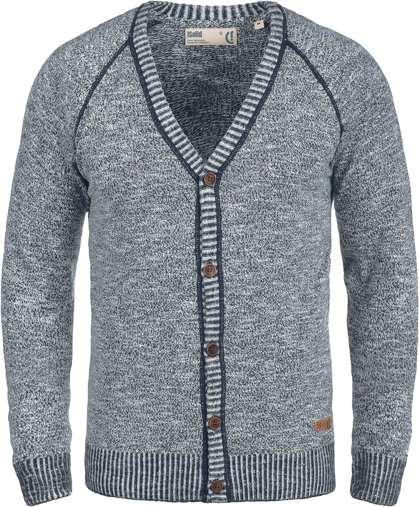 Solid Thiamin Men's Cardigan Knit Jacket with V-Neck Made of 100% Cotton