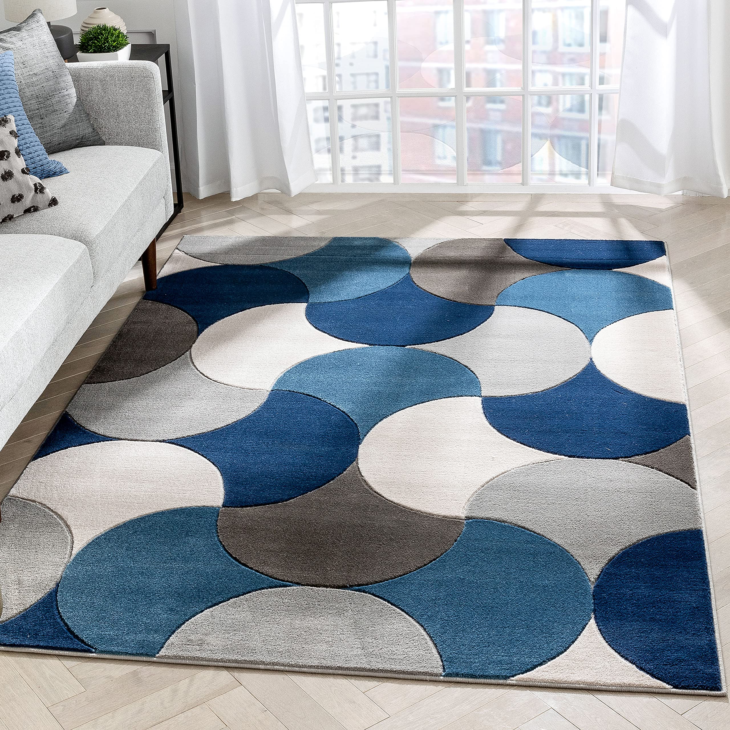 Well Woven Good Vibes Helena Blue Hi-Lo Pile Modern Geometric 2'7" x 9'10" Runner Rug Image