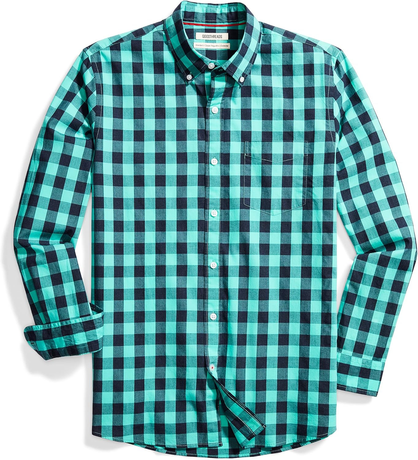  Brand - Goodthreads Mens Standard-Fit Long-Sleeve Gingham Plaid Poplin Shirt: Clothing