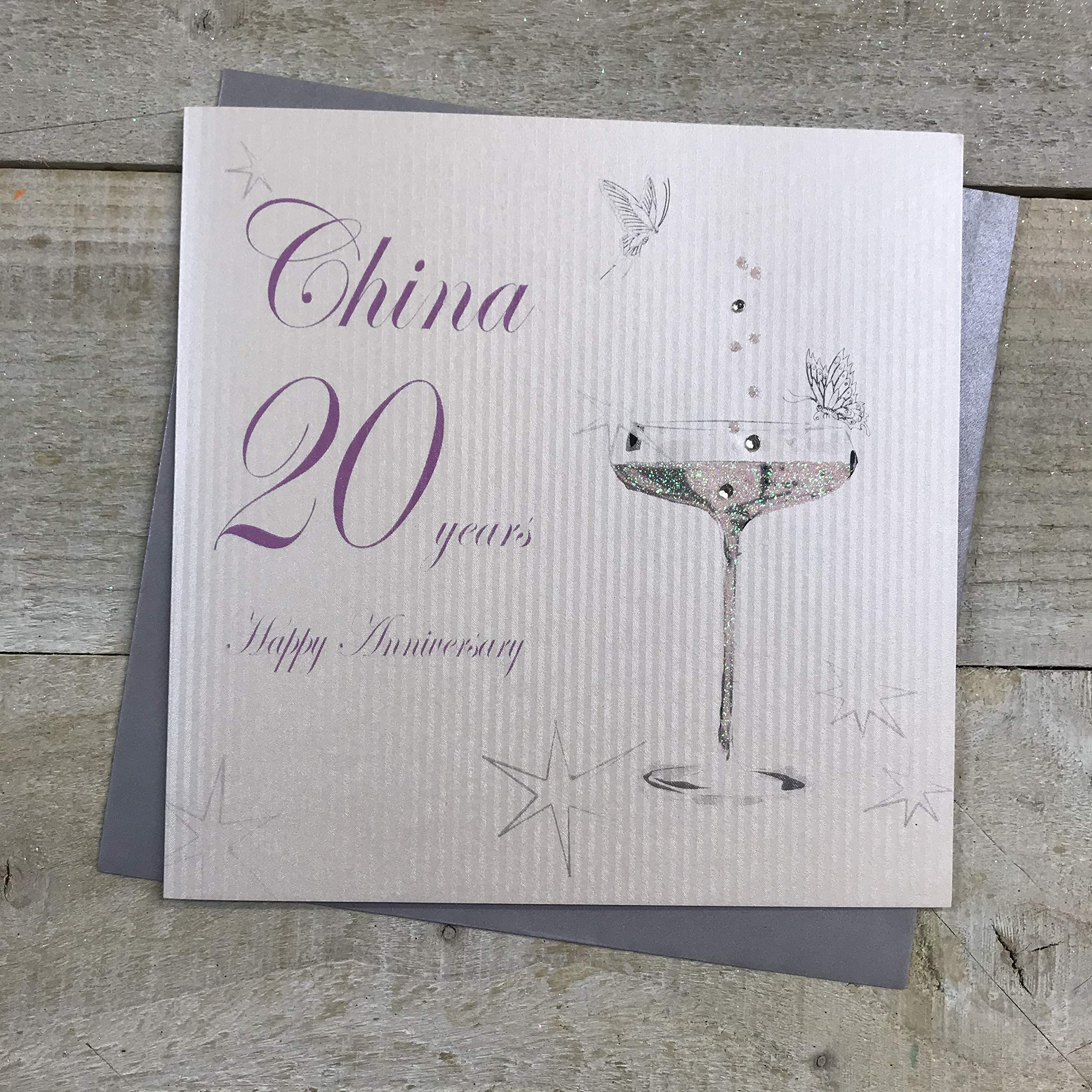 White Cotton Cards Happy China' 20 Years Anniversary Handmade Card, White, BD120C,16cm X 16cm