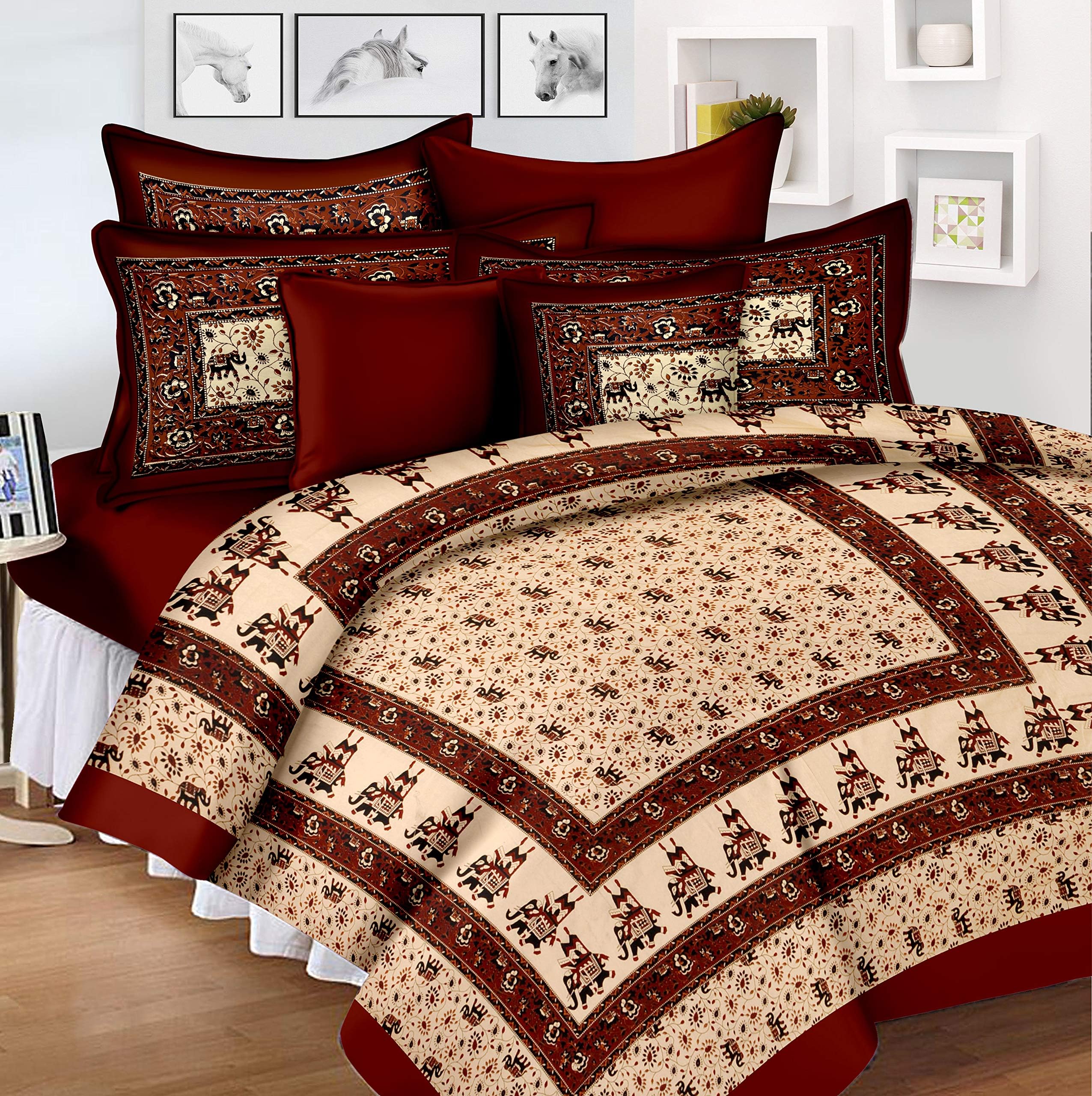 Lali Prints Original Jaipuri Block Print King Size 100% Cotton bedsheet with 2 Pillow Cover