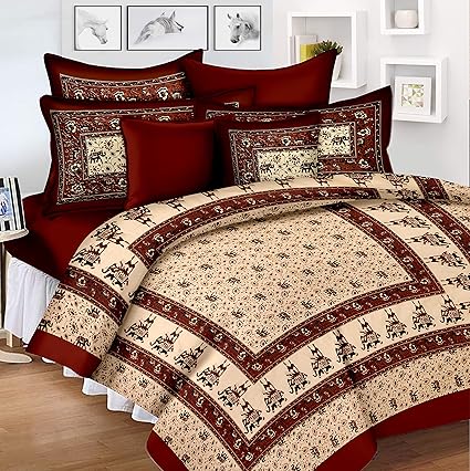 Lali Prints Original Jaipuri Block Print 185 TC Cotton Bedsheet with 2 Pillow Covers - King Size, Red