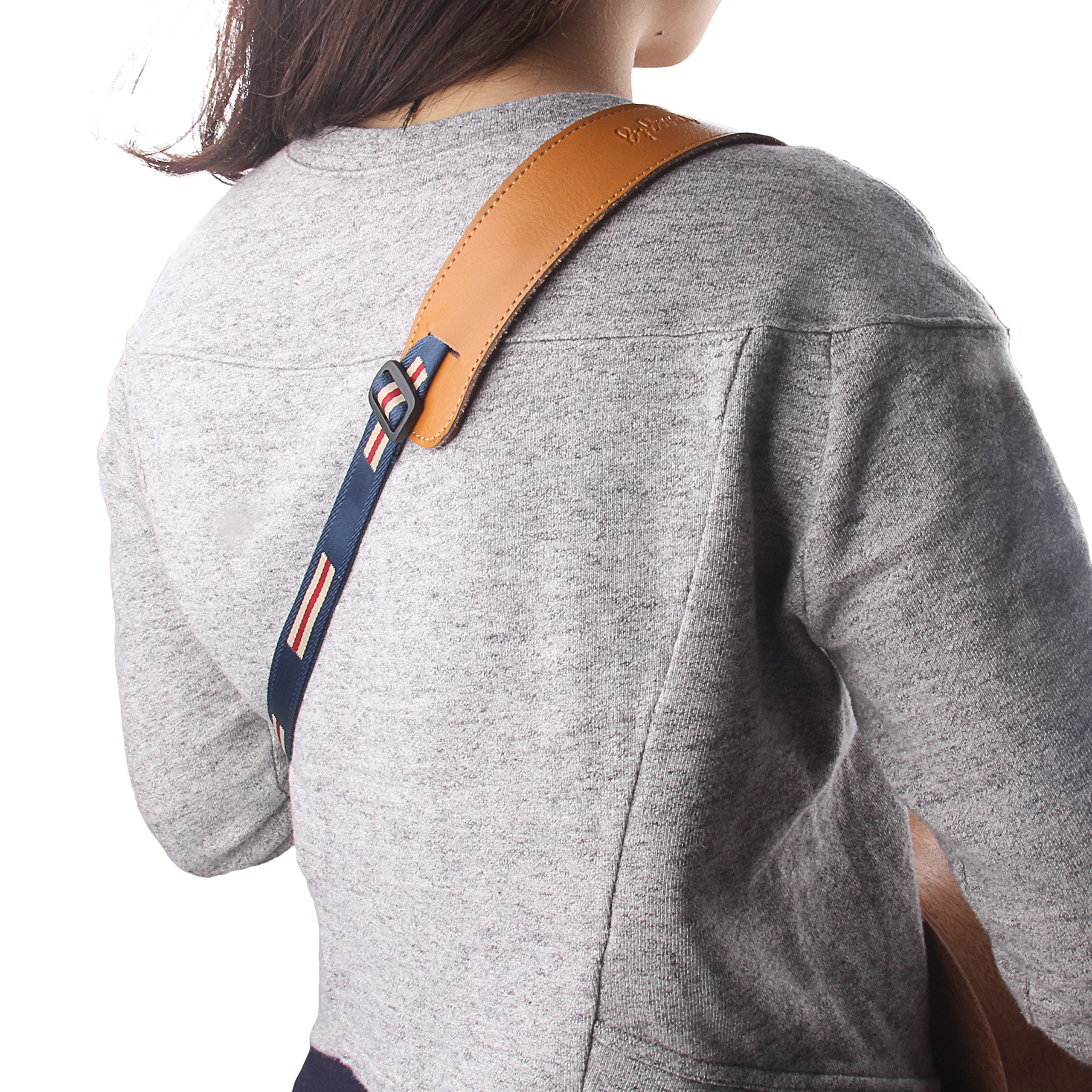 Mugig Correa ajustable cuero para ukelele de hecho a mano,listada denim tejido y cuero suave