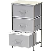 Simple Houseware 3 Drawer Nightstand Dresser with Wood Top, Grey