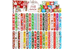 LUYI 148 PCS Christmas Slap Bracelets, Christmas Party Favors Supplies for Xmas Slap Snap Bracelets Bulk