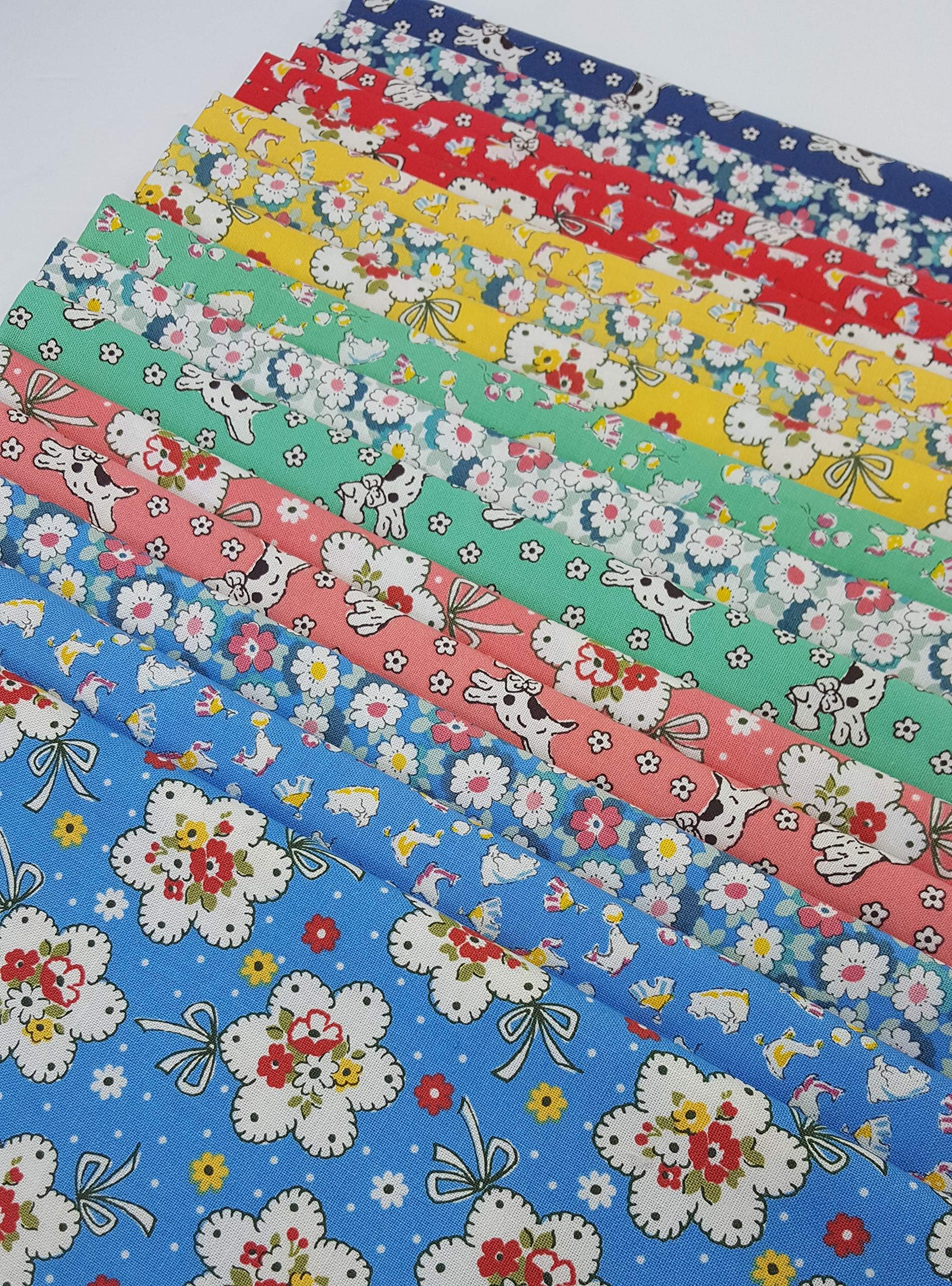 Retro 30s Child Smile 2019 Lecien ~ Cotton Japanese 30s Reproduction Red Blue Aqua Fabric ~ 16 Fat Quarters Bundle ~ 4 Yards Total
